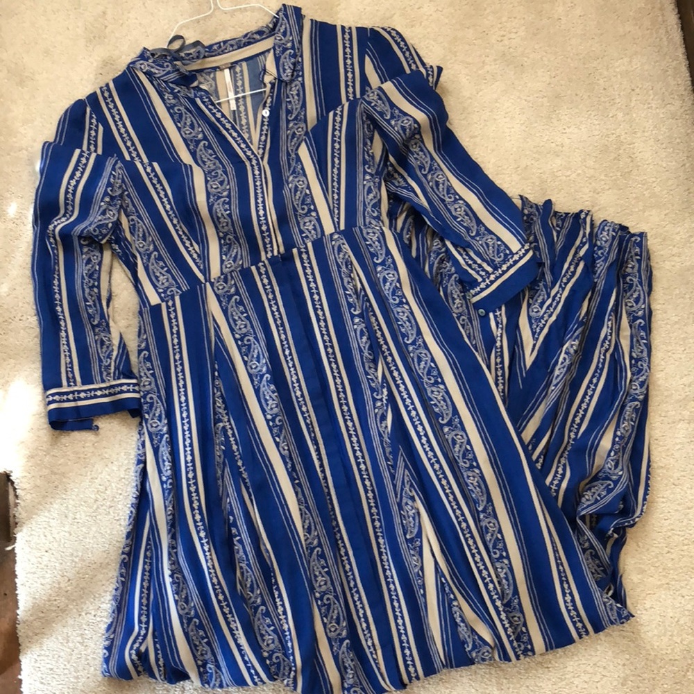 Freepeople long blue and tan dress
